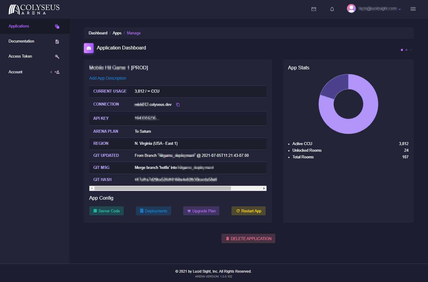 Arena Application Management View